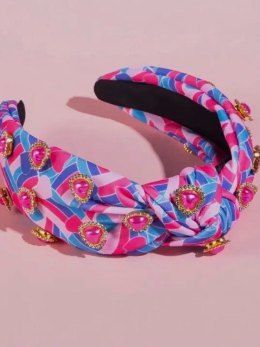 NEWPink Multicolor Knotted Headband with Heart Embellishments